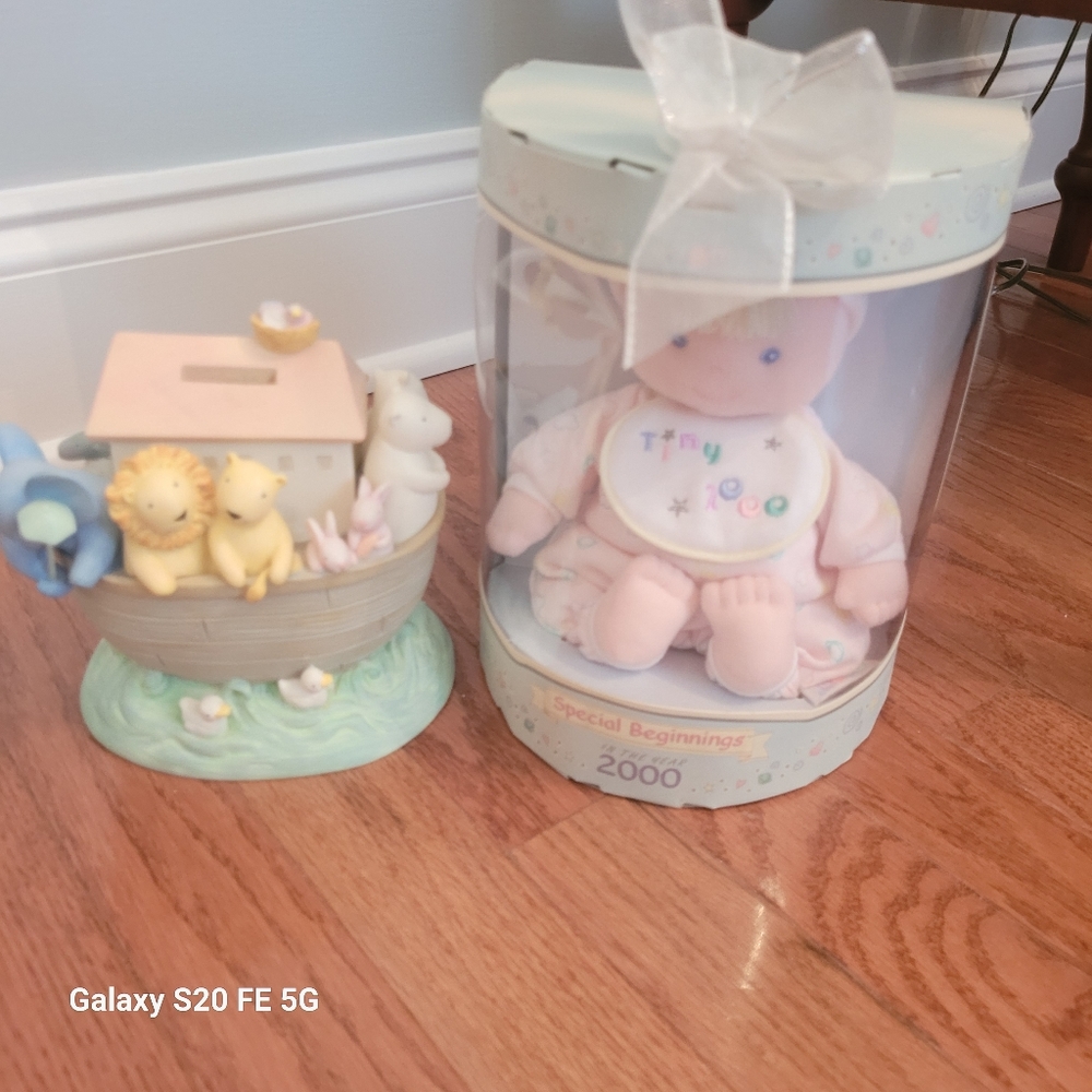 2 children's items-Noah's Ark Bank and Special Beginnings Doll (2000)